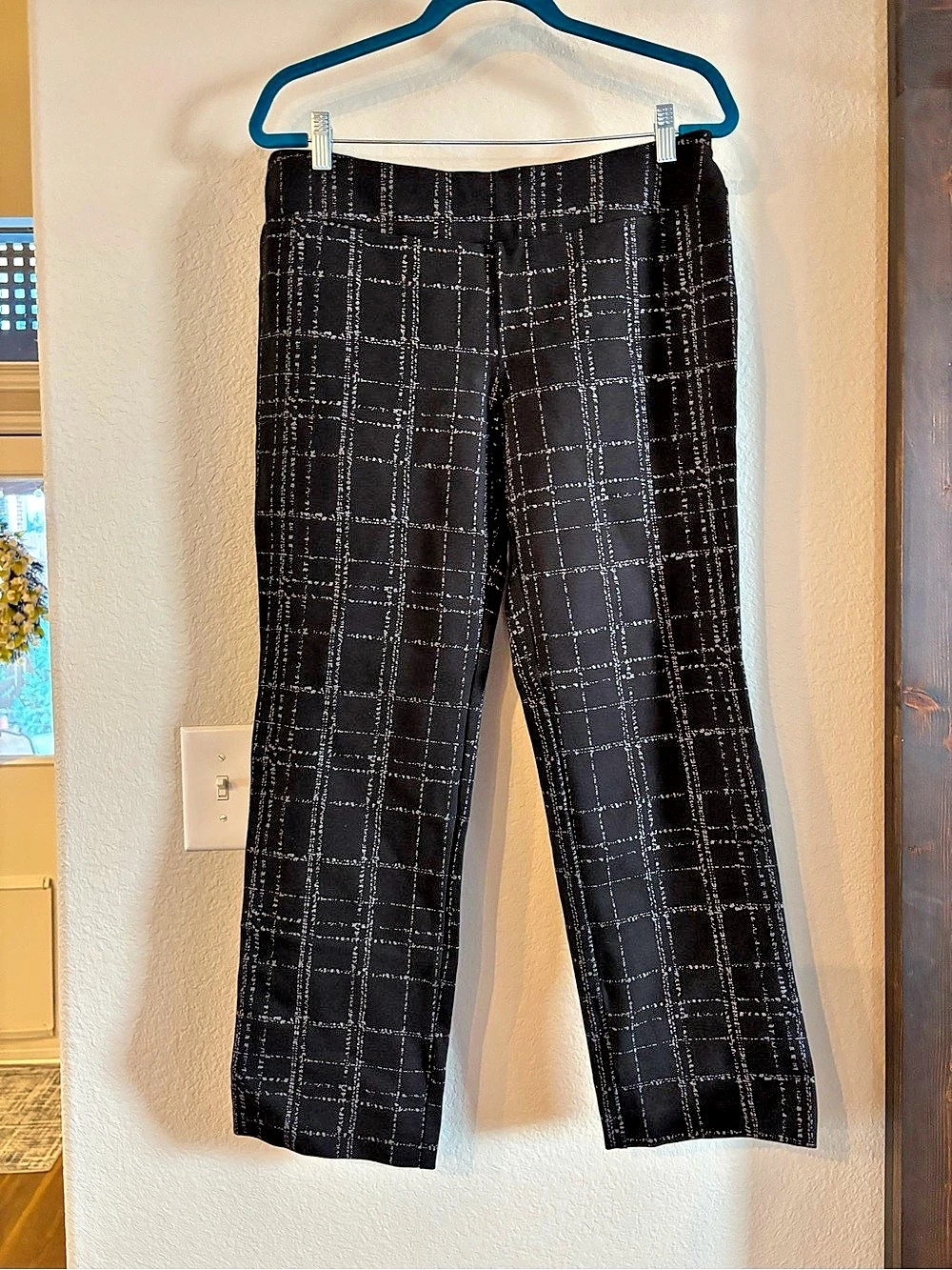 Lena Gabrielle Plaid Straight Leg Ponte Pants Black & White Size 14